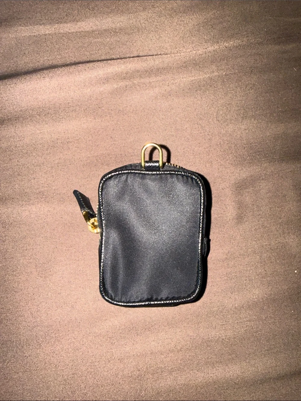 Prada Black Nylon Mini Zip Case with Gold Triangle Logo